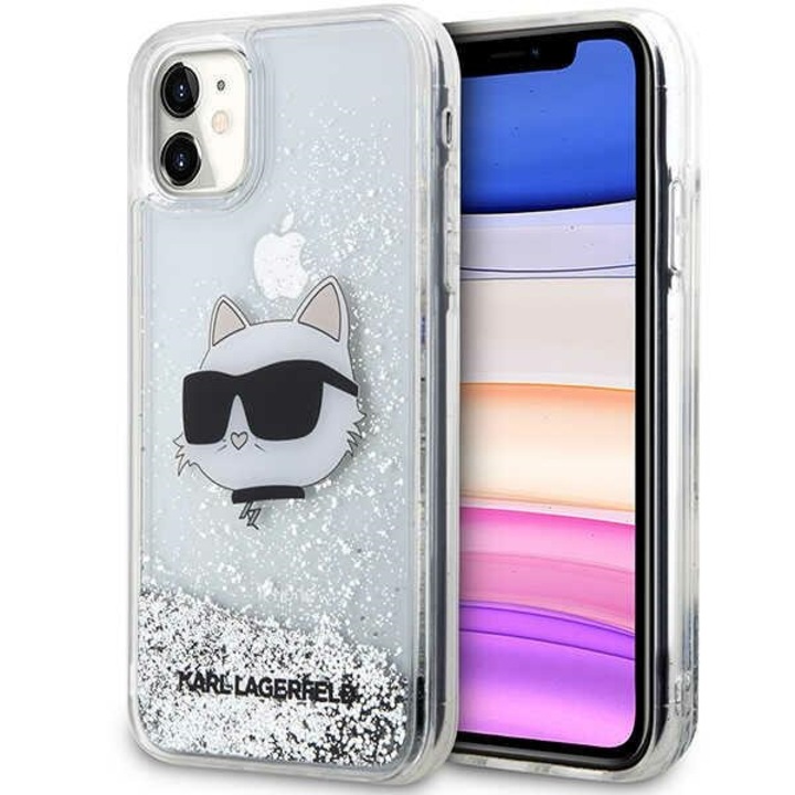 Eredeti eset iPhone 11 / XR Karl Lagerfeld Hardcase Glitter Choupette Head (KLHCN61LNCHCS) Ezüst