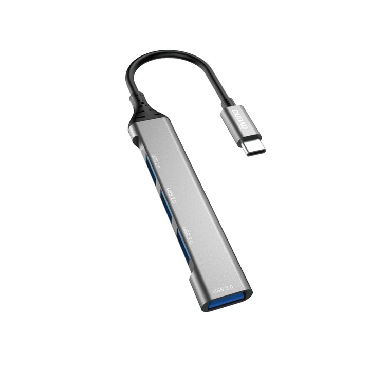 HUB 4в1 Dudao, USB-C 4x/USB-A (3 x USB2.0 / USB3.0), 6.3 cm, Черен