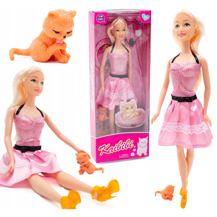 Babakészlet kiegészítőkkel, Kaibibi, Műanyag, Rózsaszín