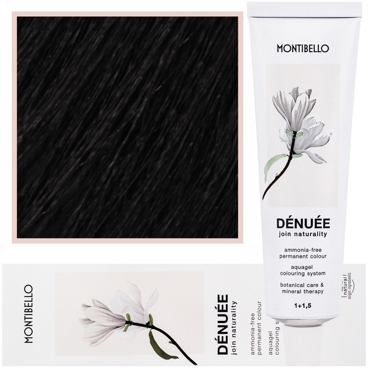 Vopsea de par Denuee, Montibello, 100% Vegan, 60ml, Culoare 1 Negru