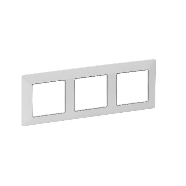 Rama priza/intrerupator, Legrand, Plastic, 3 locuri, Alb