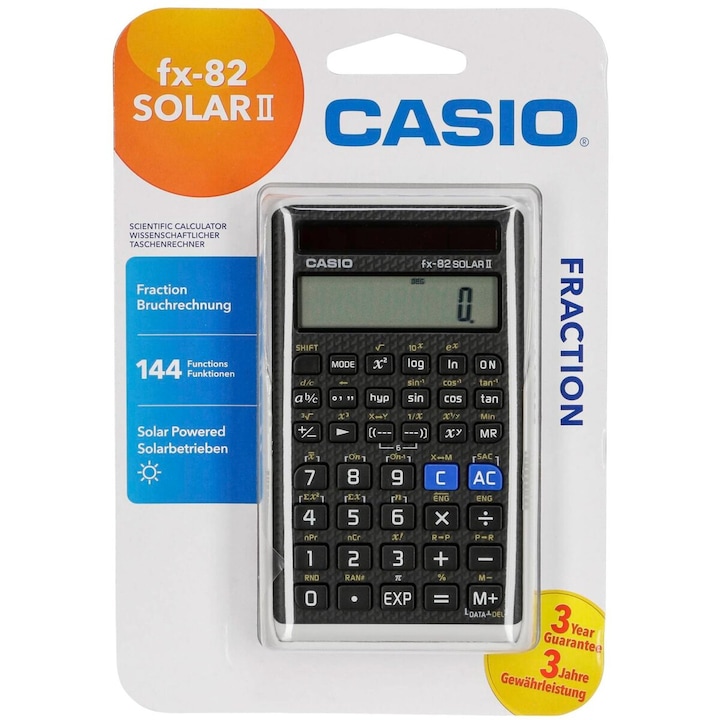 Tudományos számológép, Casio, FX 82, SOLAR II, Fekete
