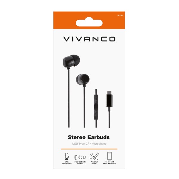 Casti audio telefon, Vivanco, Aluminiu, Negru