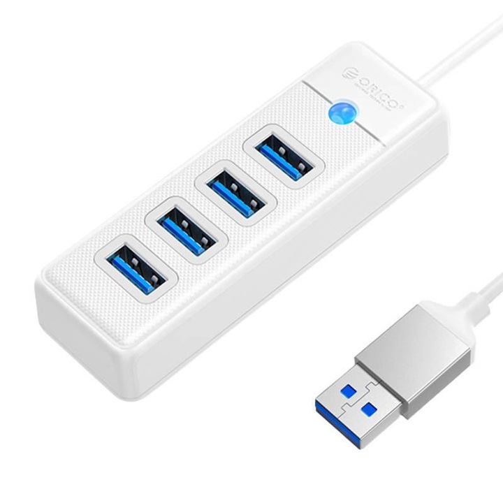 Хъб, Orico, 4 порта, USB3.0, Бял
