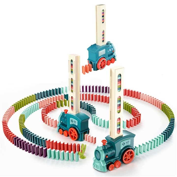 Set de trenulete, domino electric pentru copii, sunet si lumina, Domino pentru asezare automata a pieselor