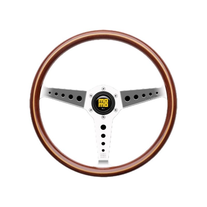 Volan sport, Momo, Buton claxon, Aluminiu/Lemn, 360 mm, Multicolor