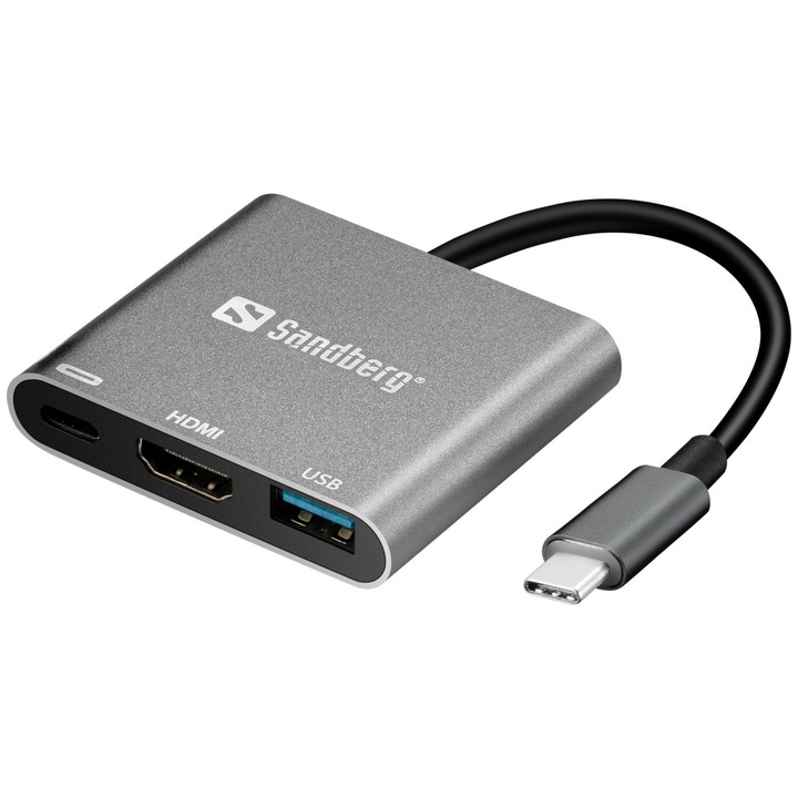 Адаптер, Sandberg, USB-C/HDMI, сив