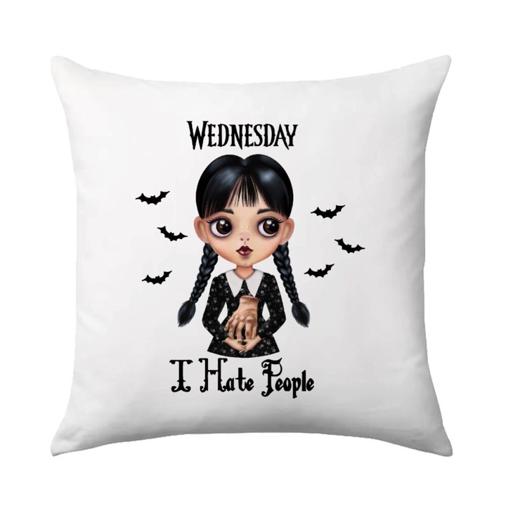 Wednesday Adams, i hate people, perna de canapea 40x40cm include umplutura