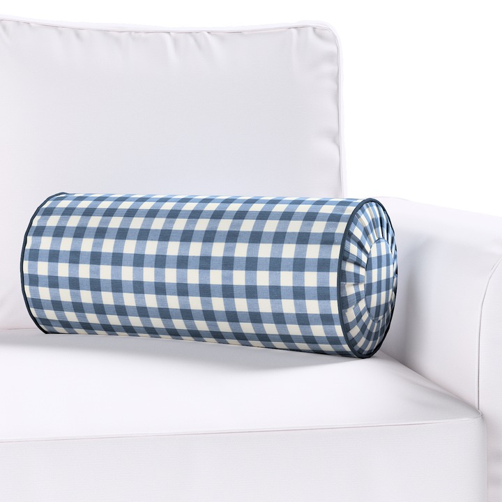 Възглавница с плисета, Dekoria, 20 x 50 см, Цилиндричен модел, Карирана, Синя