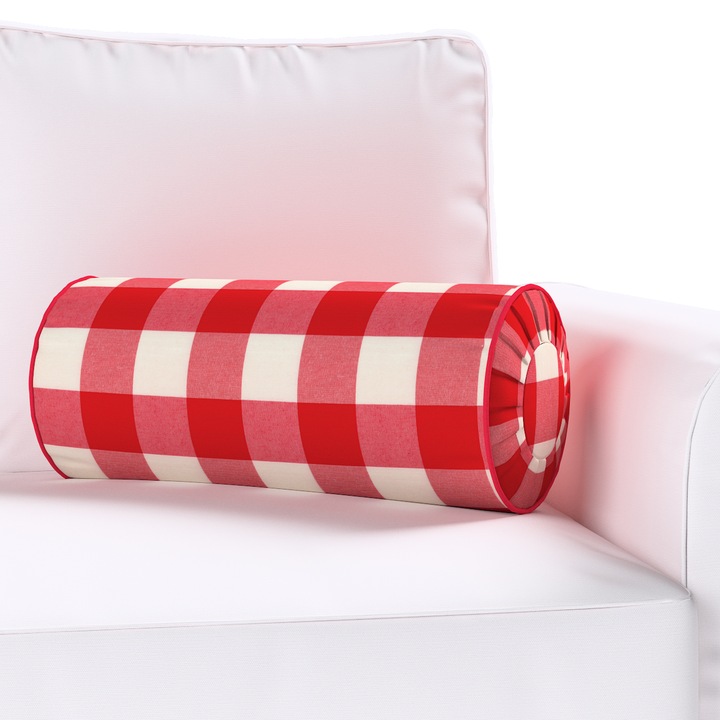 Възглавница с плисета, Dekoria, 20 х 50 см, Цилиндричен модел, Карирана, Червена