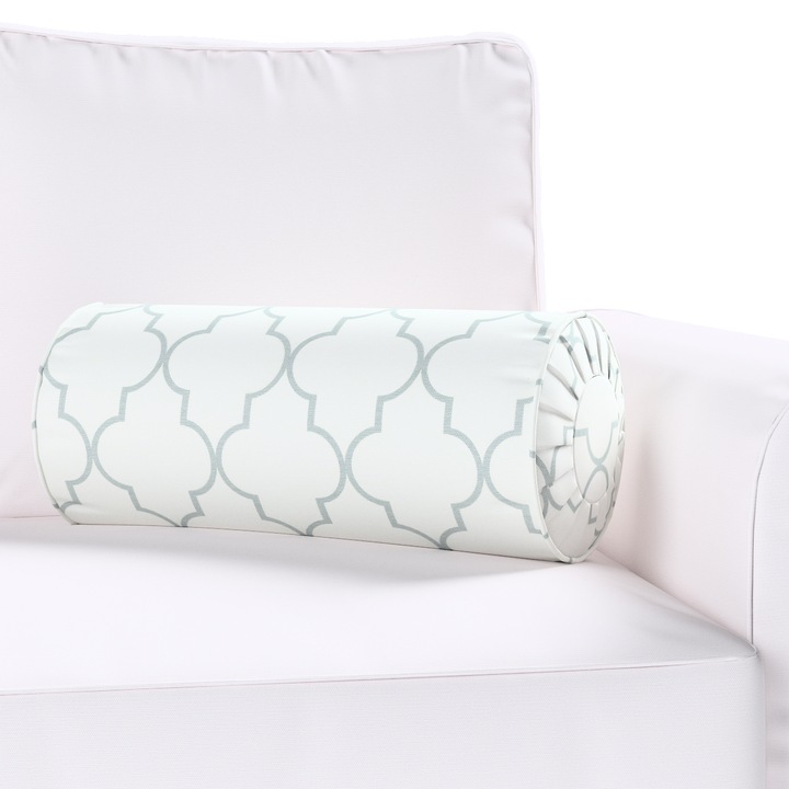 Възглавница с плисета, Dekoria, 20 x 50 см, Цилиндричен модел, С шарка, Бяла