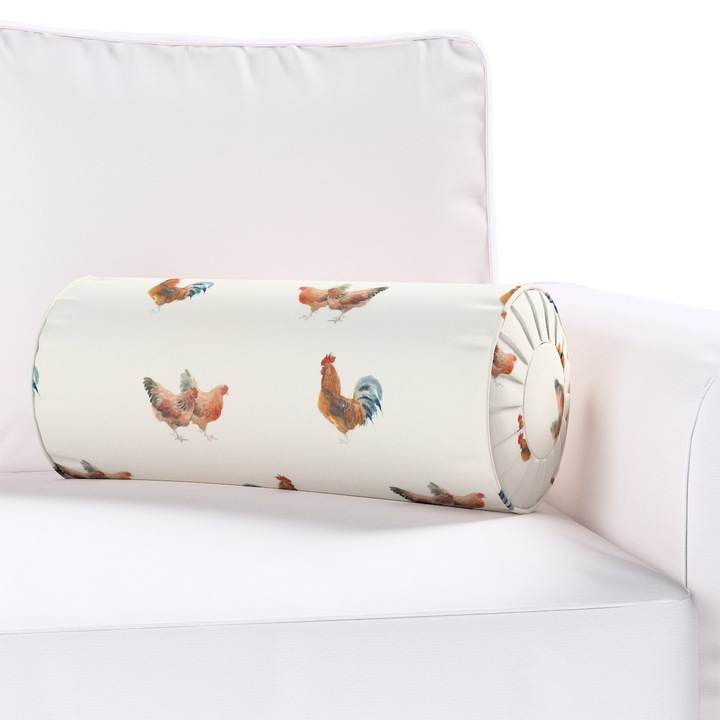 Възглавница с плисета, Dekoria, 20 x 50 см, Цилиндричен модел, С шарка, Бяла