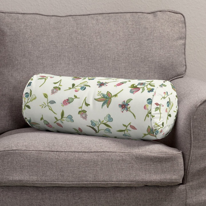 Възглавница с плисета, Dekoria, 20 x 50 см, Цилиндричен модел, С шарка, Бяла