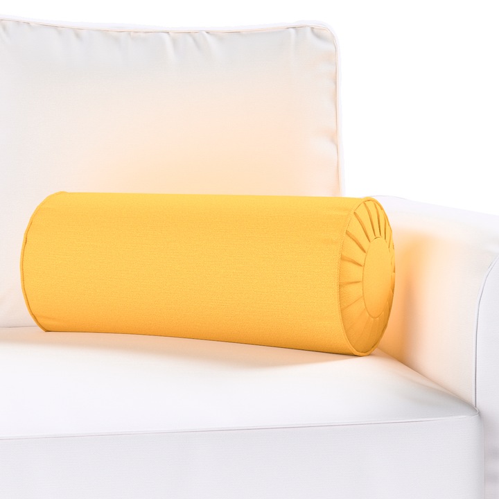 Плисирана възглавница, Dekoria, 20 х 50 см, Цилиндричен модел, Жълта