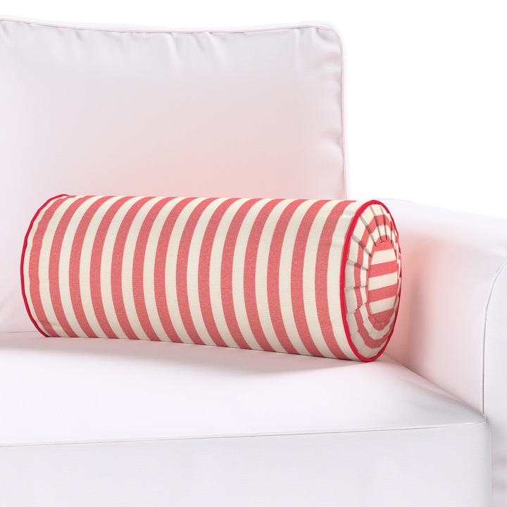 Възглавница с плисета, Dekoria, 20 х 50 см, Цилиндрична шарка, Райе, Бежово/Червено