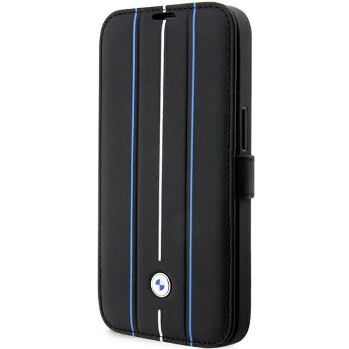 BMW BMBKP14L22RVSK tok iPhone 14 Pro 6.1 készülékhez bookcase Leather Stamp Blue Lines fekete