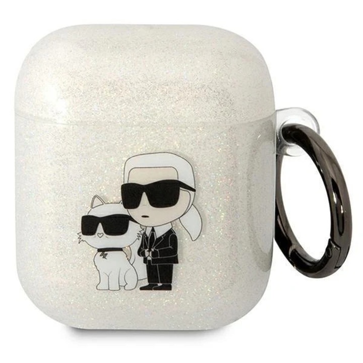 Carcasa Karl Lagerfeld Glitter Karl and Choupette compatibila cu Apple AirPods 1 / 2, Transparent