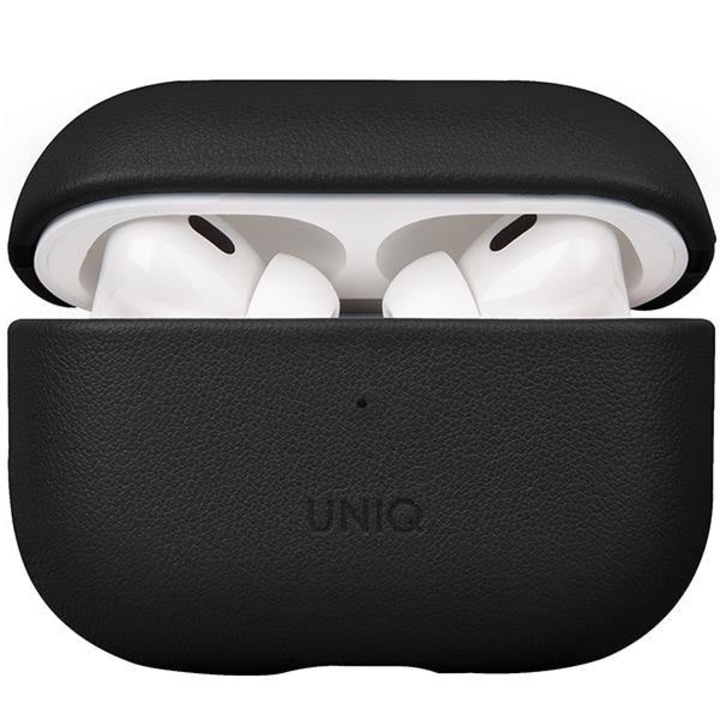 Husa airpods, UNIQ, Piele, Compatibil cu Apple AirPods Pro 2, Negru