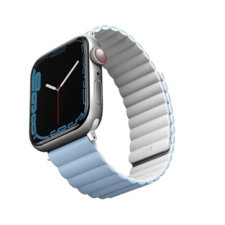 Curea Uniq Revix din silicon, compatibila cu Apple Watch 42/44/45/46/49mm, Albastru/Alb