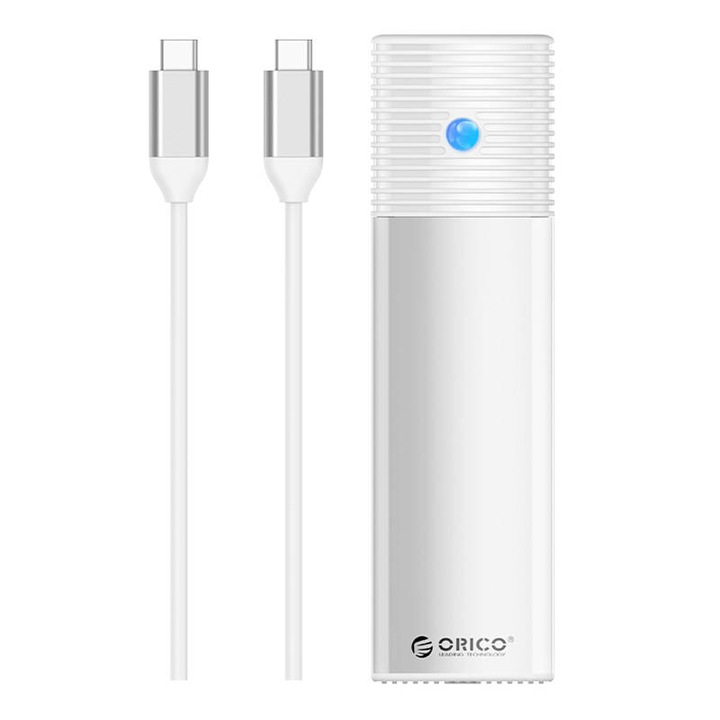 Carcasa Rack SSD M.2 NVMe/SATA, Orico, USB-C 3.2, 10Gbps si Cablu de Date USB-C la USB-C 0.3 Metri, Alb