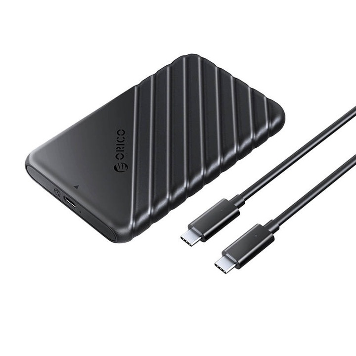 Rack extern HDD si SSD 2.5 inch Orico, 6Gbps, 4TB, USB type C 3.1 Gen1, SATA, cablu inclus, Negru
