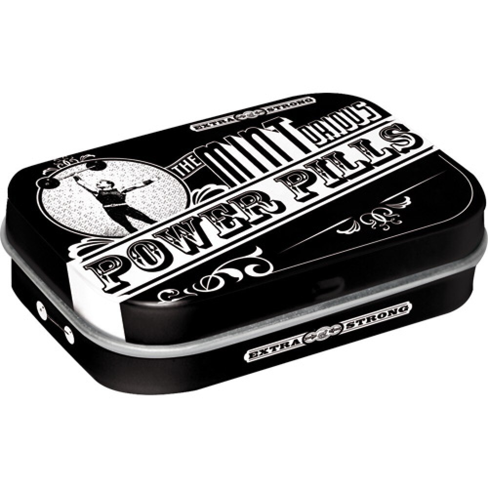 Cutie metalica cu bomboane - Power Pills 6x4x1,6 cm