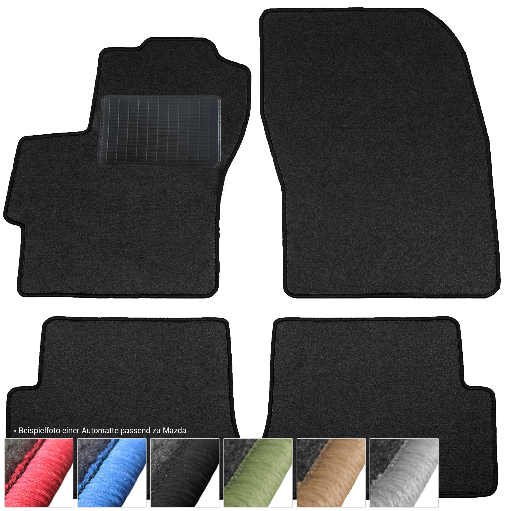 moto-MOLTICO Fußmatten Auto - Velours Autoteppiche passend für VW T-ROC Seat Ateca Skoda Karoq ab 2017-4-teiliges Set - Schwarze Automatten mit Beigen Ziernähten