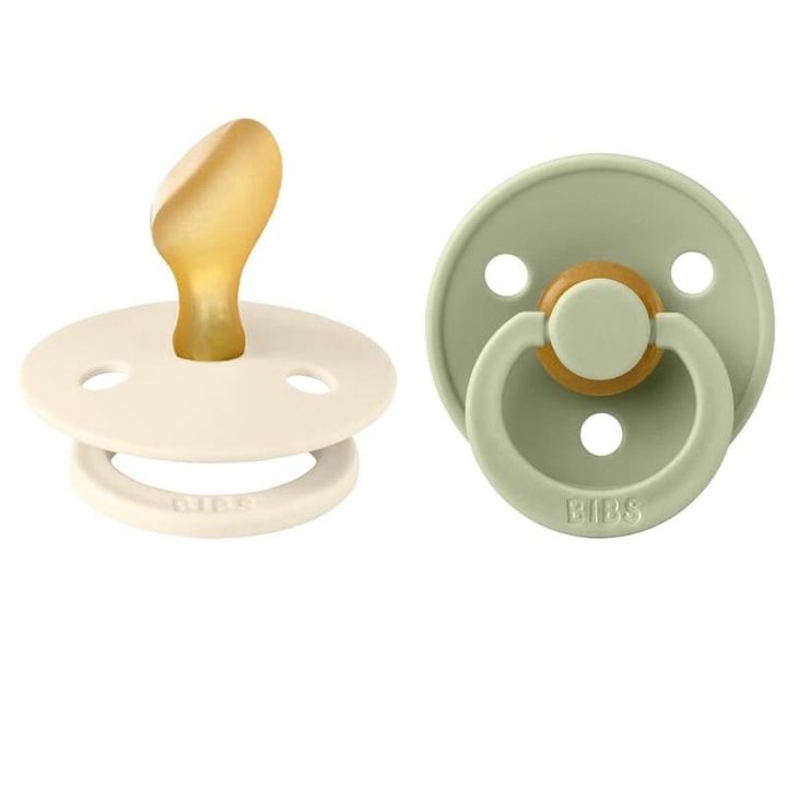 Set 2 Suzete, BIBS, Cauciuc, 6-18 luni, Ivory/Sage