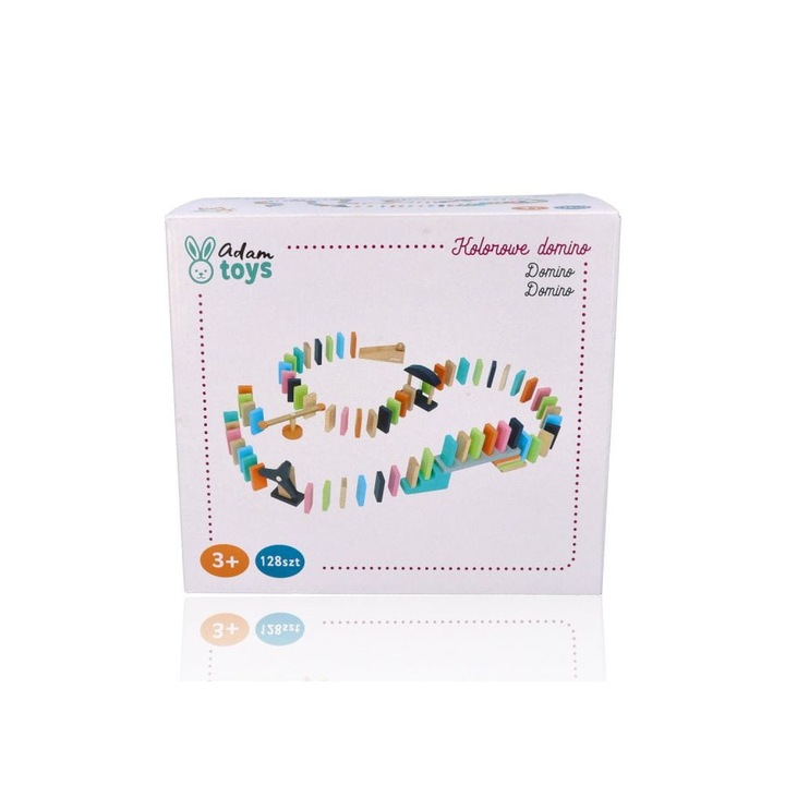 Dominó játék, AdamToys, Fa, Többszínű, 128 db