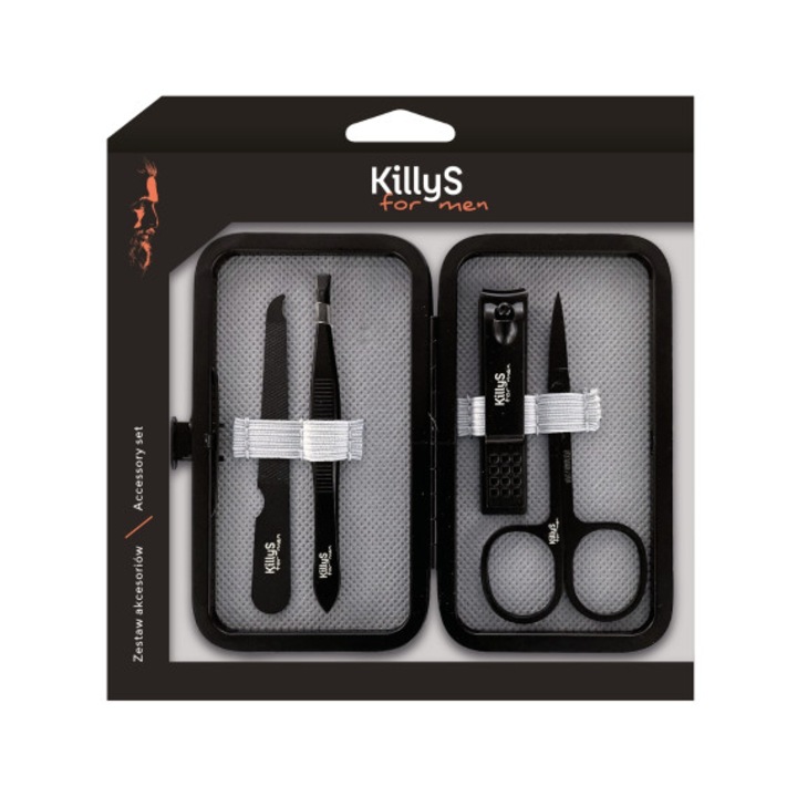 4db-os férfi manikűrkellék készlet, KillyS, Fekete