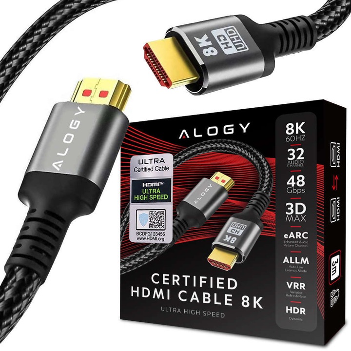 Cablu HDMI 2.1 Alogy 8K 60Hz 48GBps 2m negru