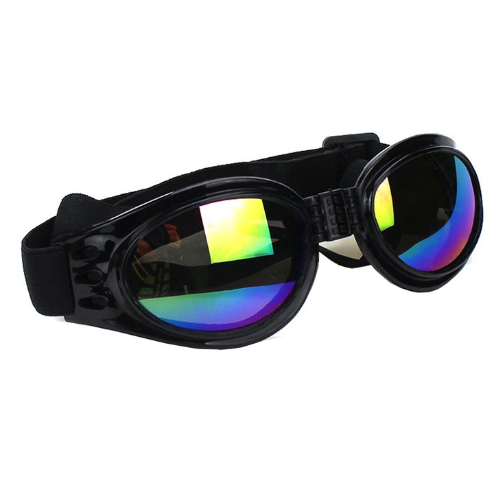 Ochelari de soare de protectie pentru animale de companie, Sundiguer, Protectie UV, Curea reglabila, 240-410 mm, Negru