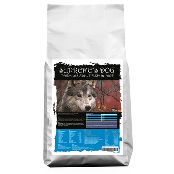Hrana uscata pentru caini Supreme's Dog Premium, Somon si Orez, talie mica, 10 Kg Hrana uscata pentru caini Supreme's Dog Premium, Somon si Orez, talie mica, 10 Kg