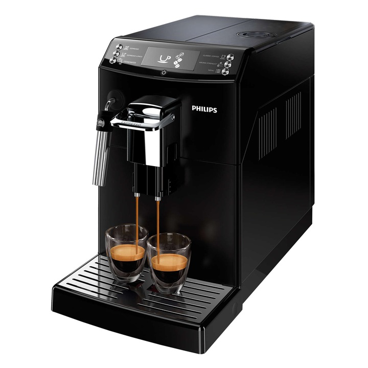Espressor super-automat Philips EP4010/00, Sistem filtrare AquaClean, Tehnologie CoffeeSwitch, Sistem spumare Pannarello, 5 setari intensitate, Optiune cafea macinata, 4 bauturi, Negru