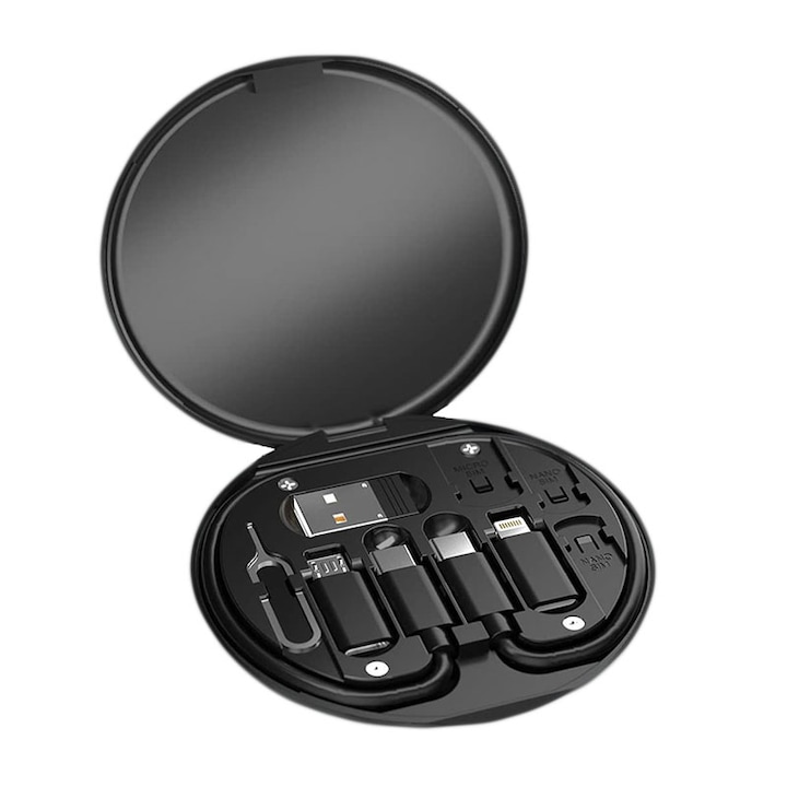 SIHOiSi Adatkábeltároló doboz, 60 W, gyorstöltés, USB-C/USB-A/Micro-USB, fekete