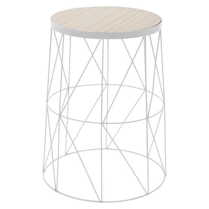 Маса, H&S, изработена от метални пръти, MDF плот, практична мебел, 28x37x37 см, бяла