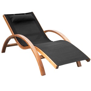 Sezlong, Outsunny, Lemn/Textil, 161x72cm, Negru