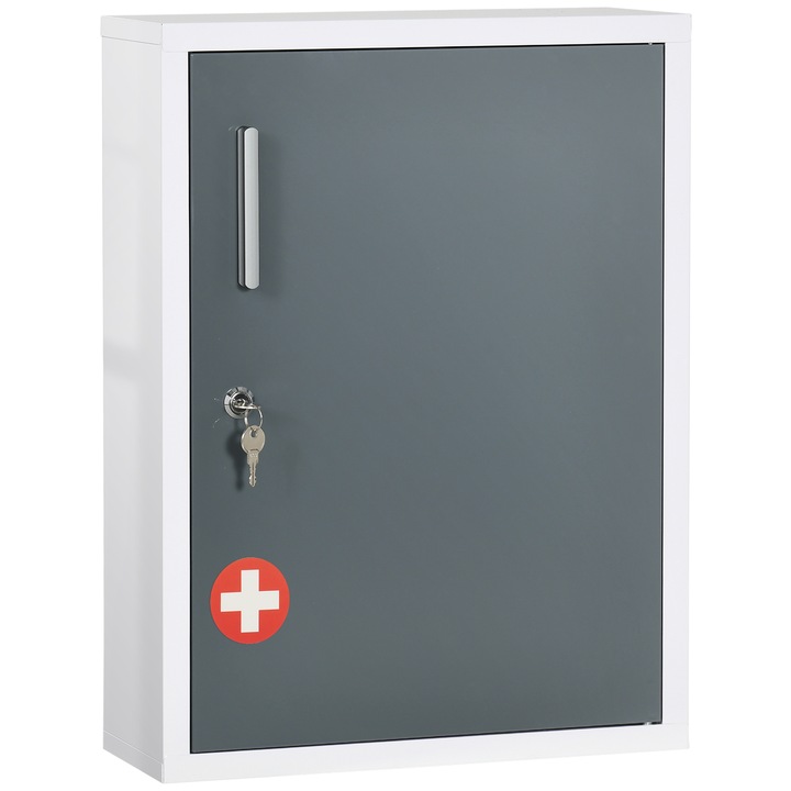 Dulap pentru medicamente, Kleankin, Otel, 3 Rafturi, 40x15x53.5cm, Alb/Gri