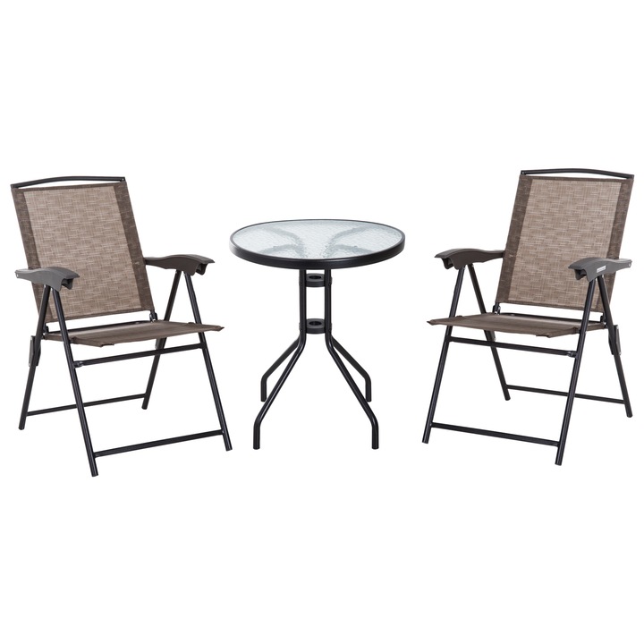 Masa cu 2 Scaune, Outsunny, Metal, 60x70/90x54, Maro