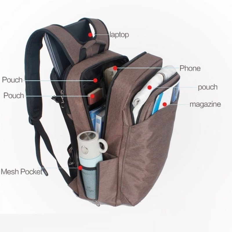 Rucsac laptop 17" casual pentru calatorii, impermeabil, cu buzunar antifurt, Tigernu, 47x30x18 cm, Maro