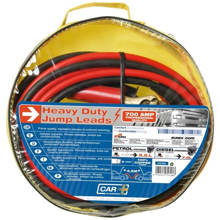 Cablu curent 700A, 35qmm, 4.5m, Premium, cablu gros, 100% cupru, 2707008 Sumex