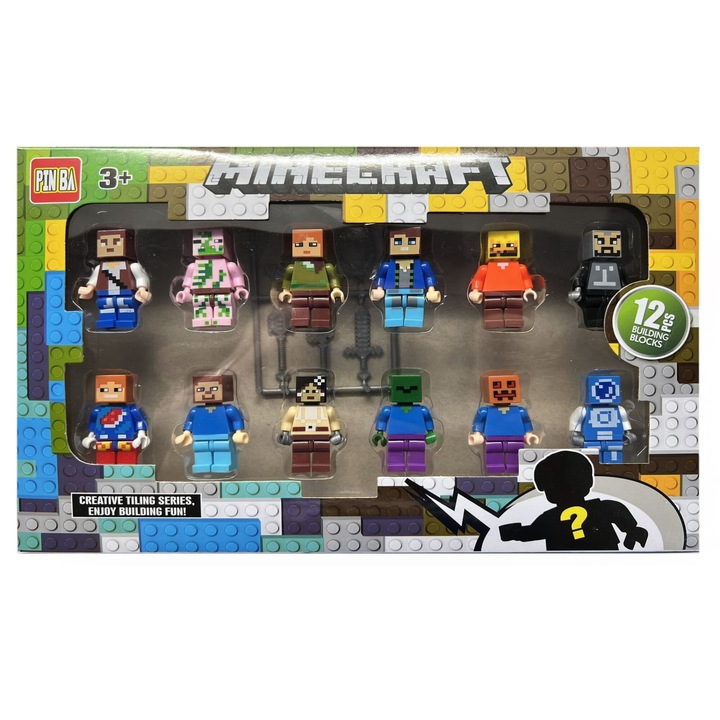12 db Lego Minecraft figurás készlet, Többszínű, 5 cm
