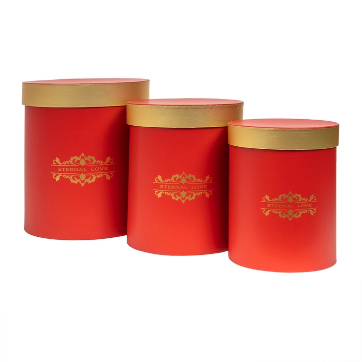 Комплект от 3 цилиндрични кутии, червен цвят / CD4953_R