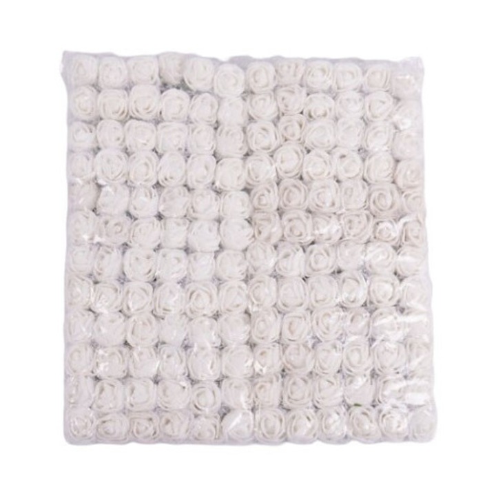 Trandafiri de spuma cu tul, de 2 cm, 144/set, Alb