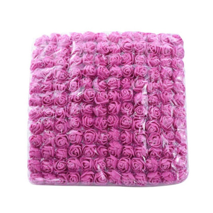 Trandafiri de spuma cu tul, de 2 cm, 144/set, Ciclam