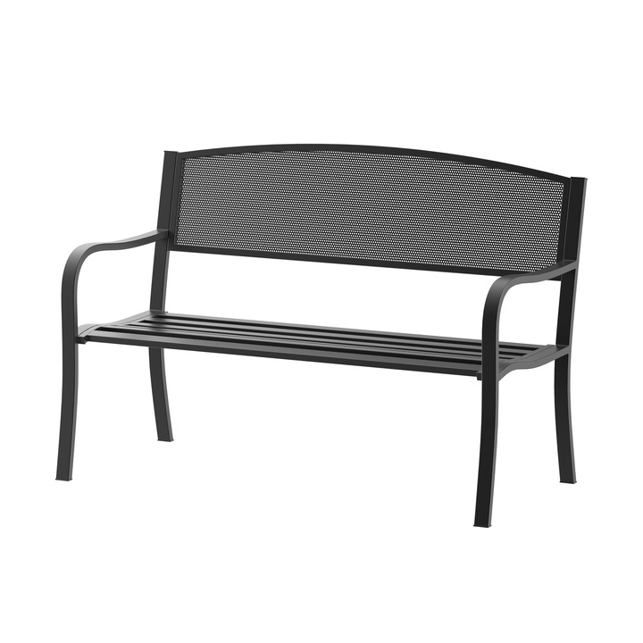 Banca de gradina, Outsunny, Metal, max 240 kg, 127 × 60 × 85cm, Negru