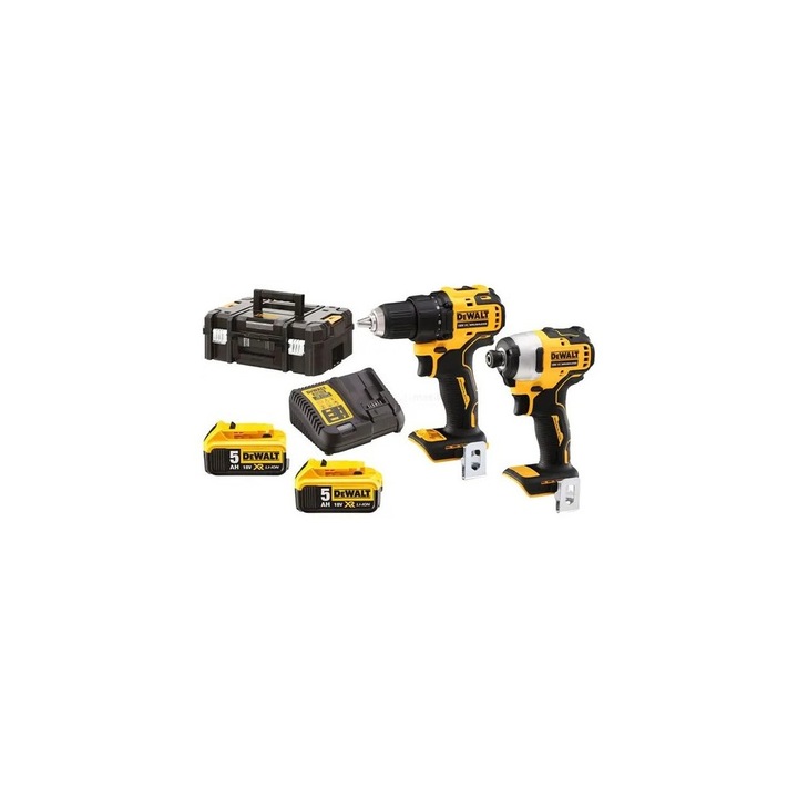 DeWALT - Set 2 scule DCF809N, DCD708N, cu acumulatori 18V, 2x5.0Ah, incarcator si cutie TSTAK [DCK2061P2T-QW]
