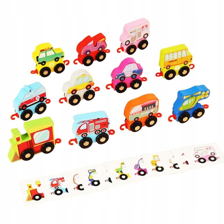 Set Trenulet Din Lemn, Habarri, Material Lemn De Fag, Varsta Recomandata 3+, Nivel De Dificultate 2/7, Produs Certificat Ce, 22x5x14 cm, Multicolor, 11 Piese Din Lemn + 11 Piese De Puzzle