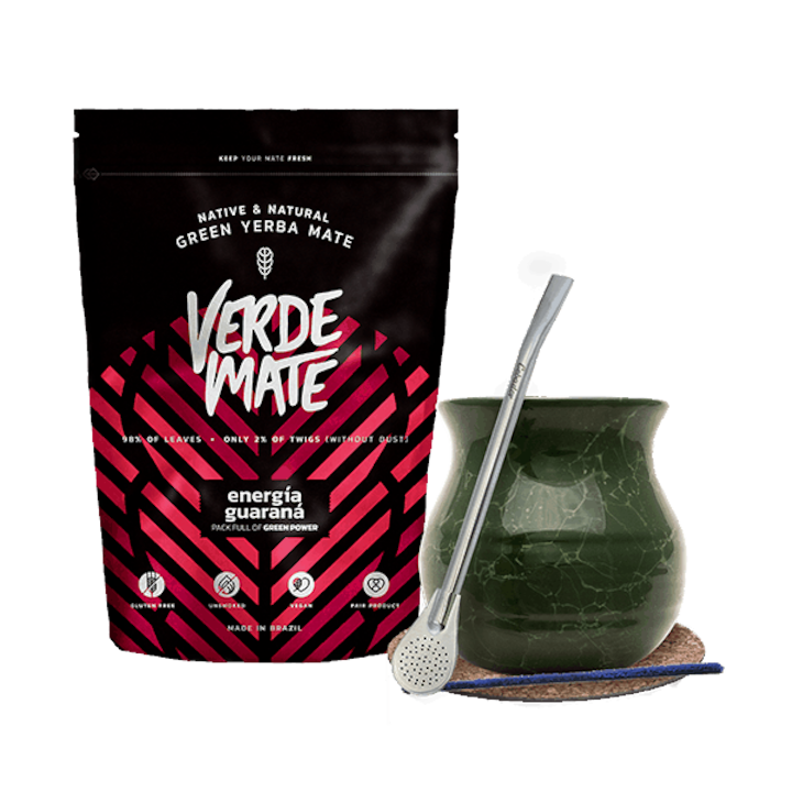 Чаен комплект, зелена чаша 375 ml Si Bombilla, Yerba Mate, Green Mate, плодове, гуарана, 500 g