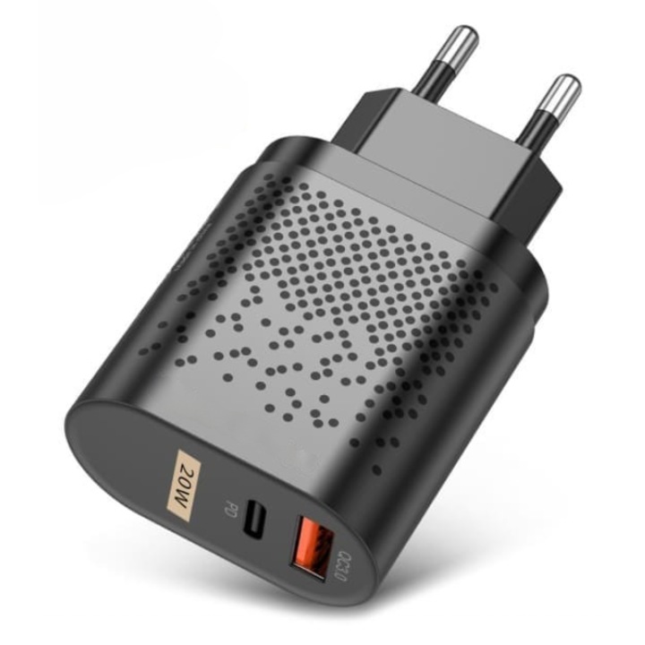 Luxer Smart Plug töltő, 1 USB 3.0 port és 1 USB C típusú port, fekete